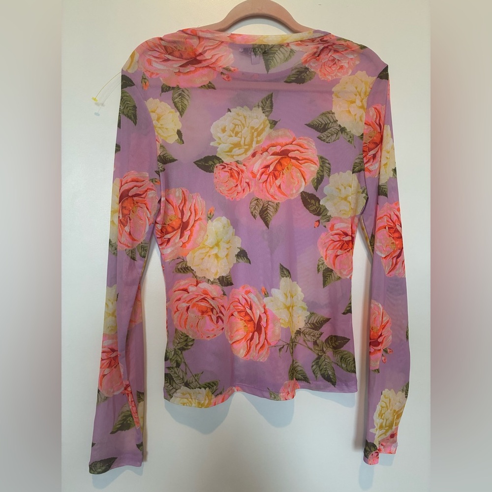 AFRM Pink Sheer Floral Long-Sleeve Top - Picture 5 of 6